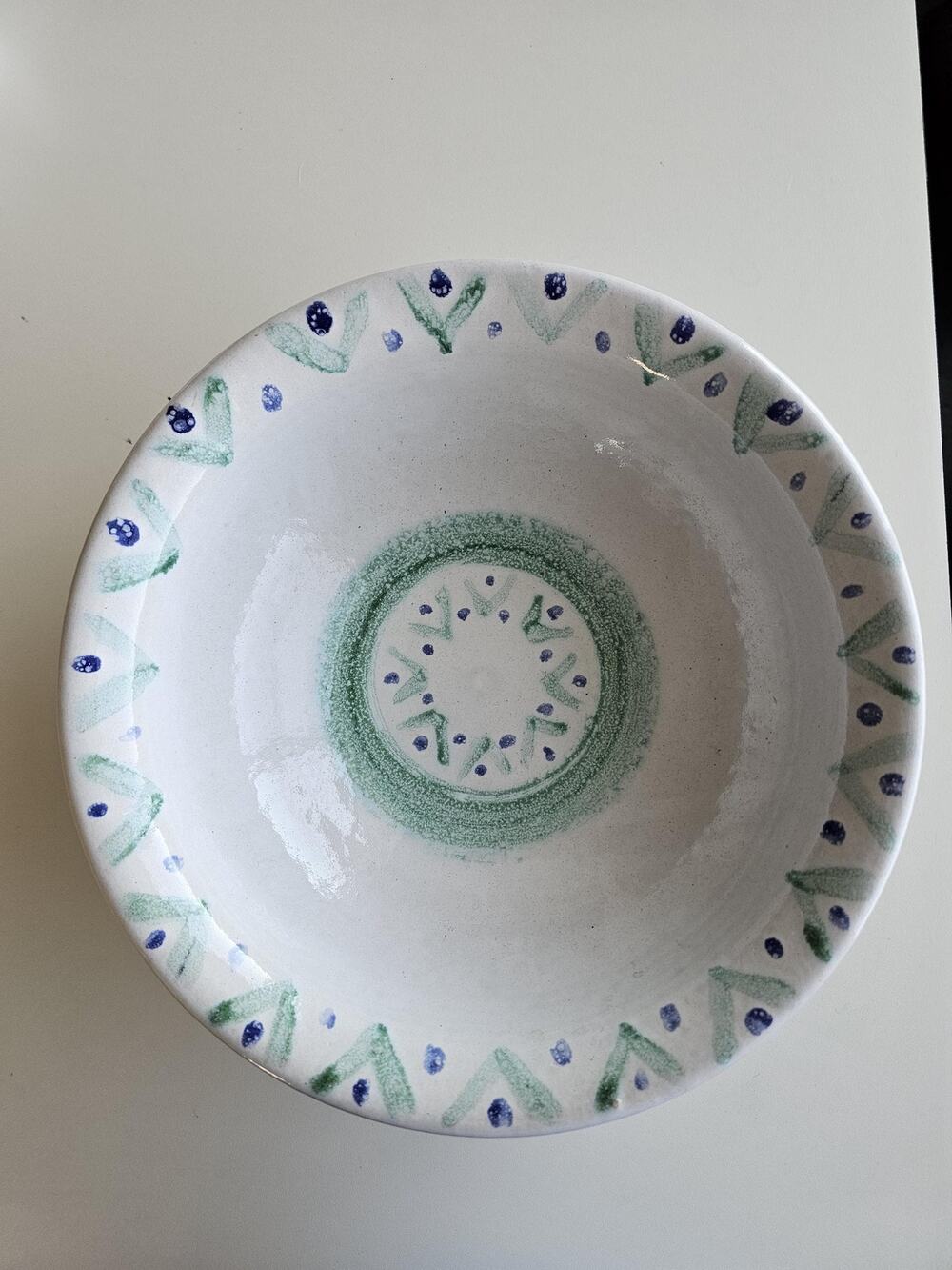 Vintage KYLE Studio Pottery Bowl, Cobalt Blue Green Hand Decorated Art (1991)